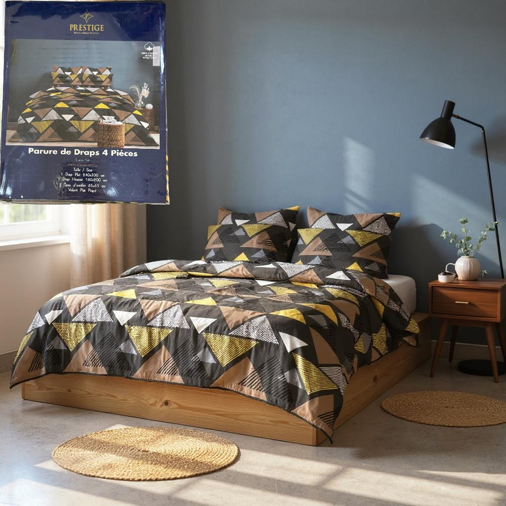 Parure de Draps 100% Coton – 4 pièces, Confort Naturel - Préstige -