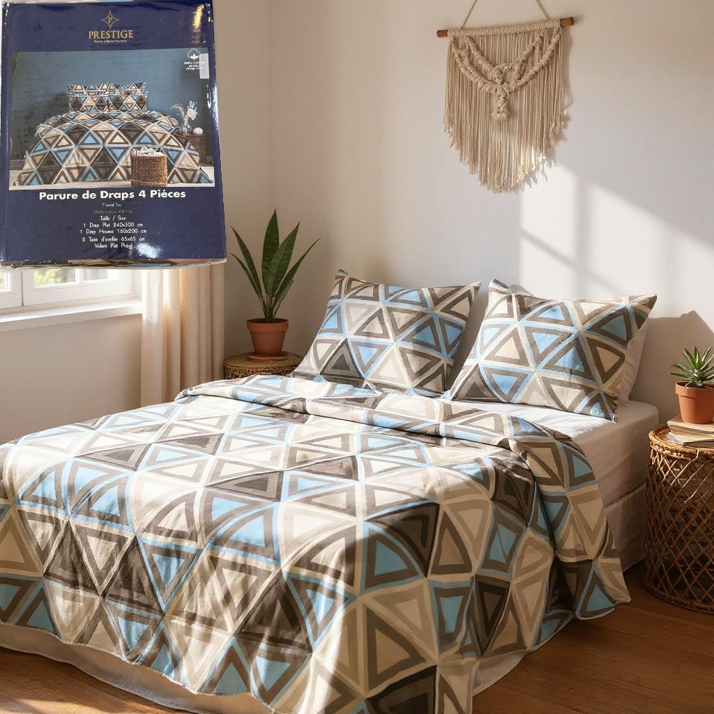 Parure de Draps 100% Coton – 4 pièces, Confort Naturel - Préstige -