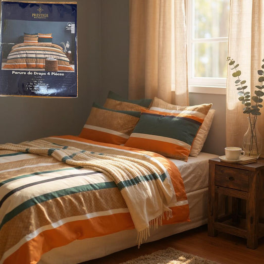 Parure de Draps 100% Coton – 4 pièces, Confort Naturel - Préstige -