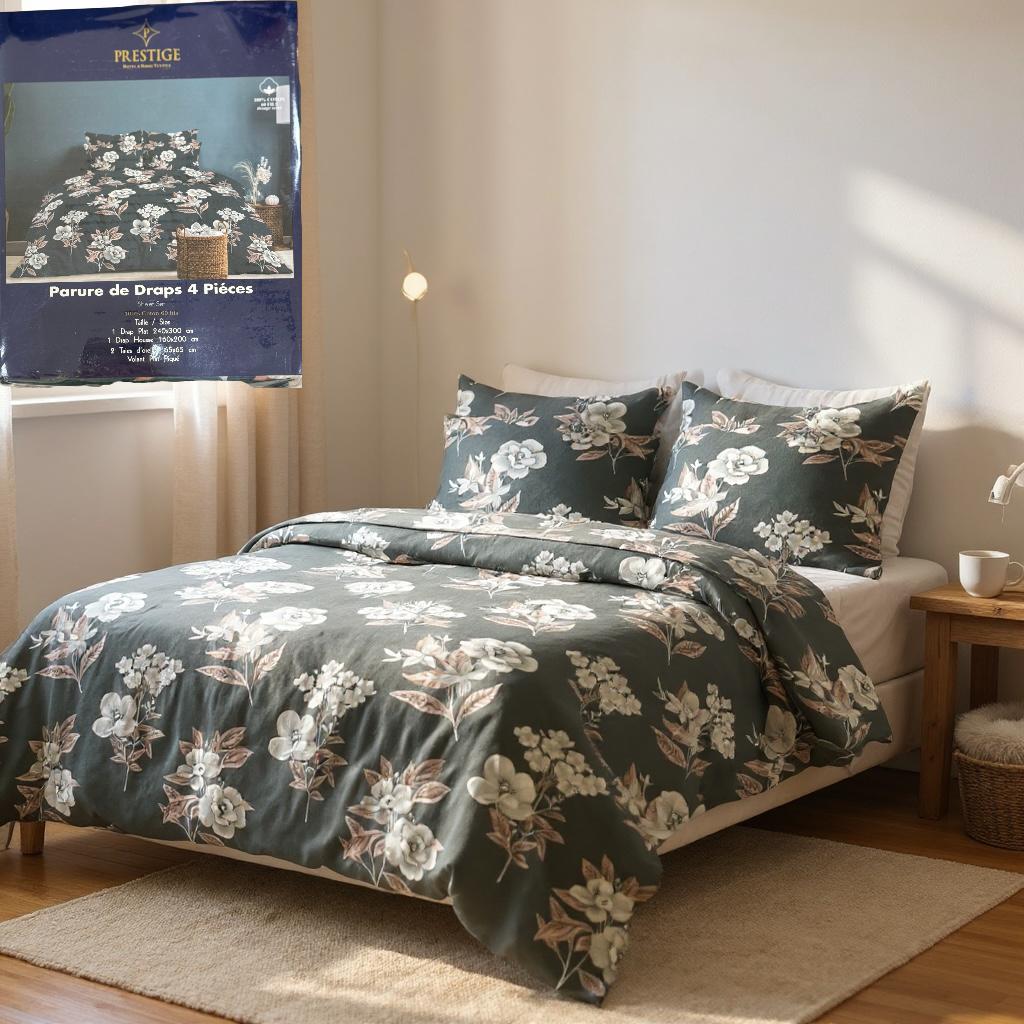 Parure de Draps 100% Coton – 4 pièces, Confort Naturel - Préstige -