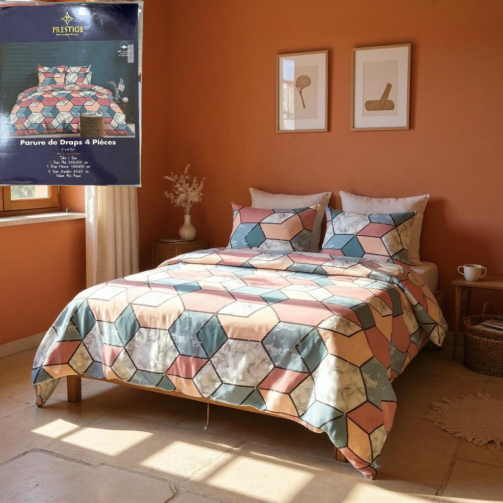Parure de Draps 100% Coton – 4 pièces, Confort Naturel - Préstige -