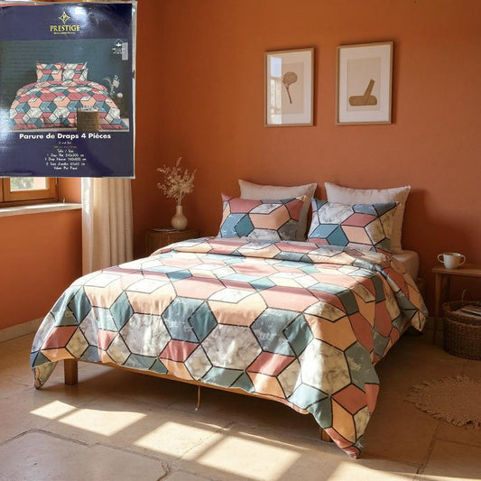 Parure de Draps 100% Coton – 4 pièces, Confort Naturel - Préstige -